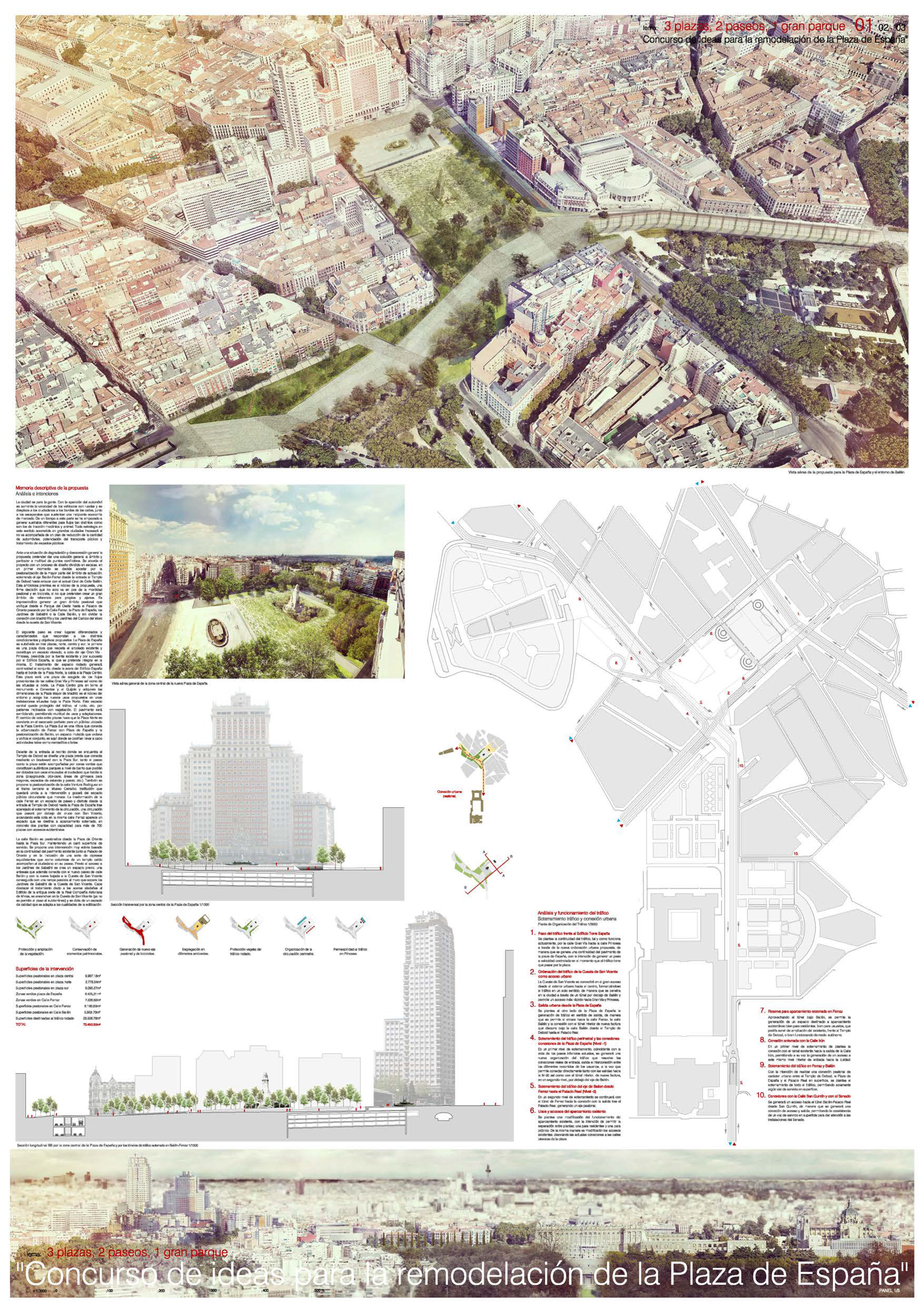 Proyecto 54 para la Remodelación de Plaza España: 3 plazas, 2 paseos, 1 gran parque