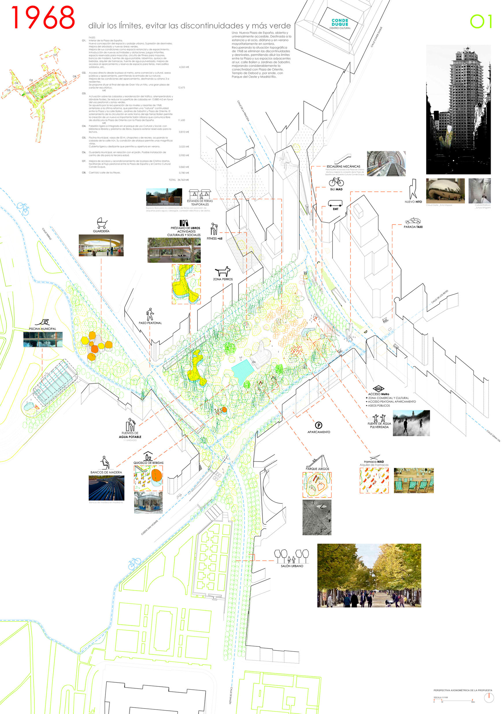 Proyecto 72 para la Remodelación de Plaza España: 1968 diluir los límites, evitar las discontinuidades y más verde