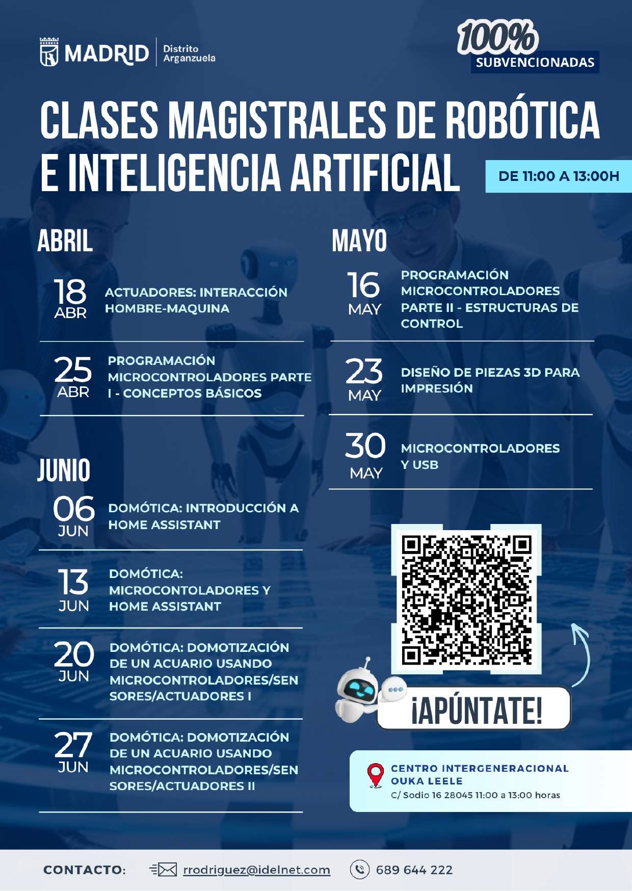 Cartel de clases magistrales de robótica e inteligencia artificial 