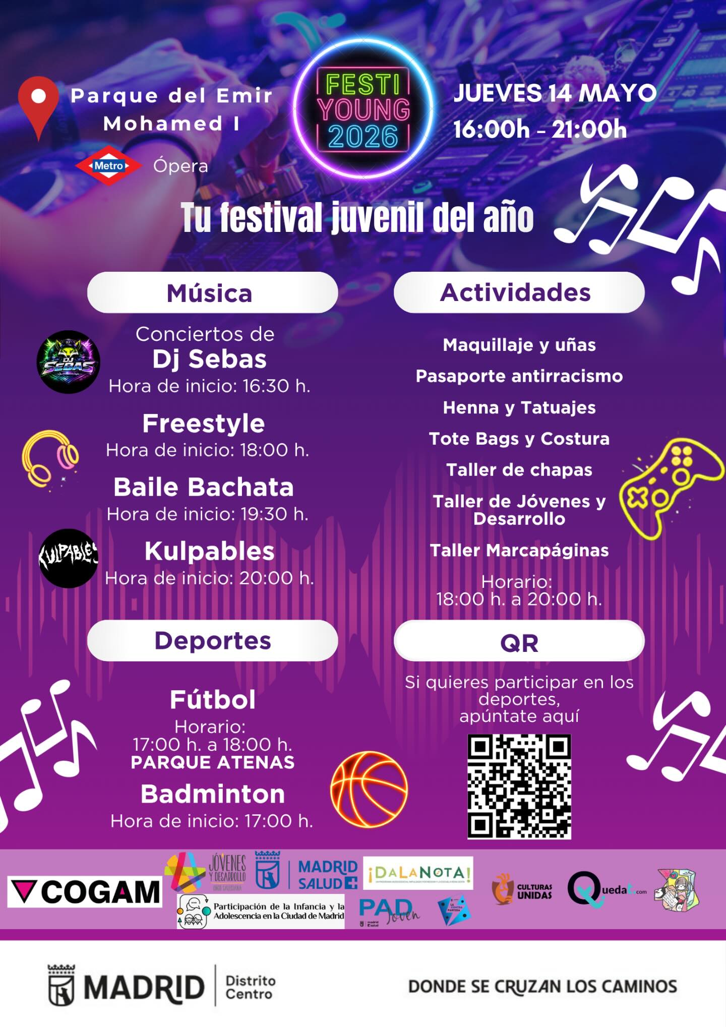 Festi Young 2026. Incluye programación con música, actividades creativas y deportes