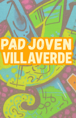 Cartel juvenil con grafiti y texto “PAD JOVEN VILLAVERDE” llamativo
