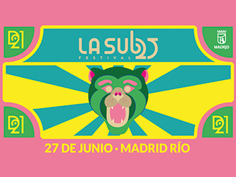 Cartel del festival Sub25 con ilustración de felino y fecha en Madrid Río