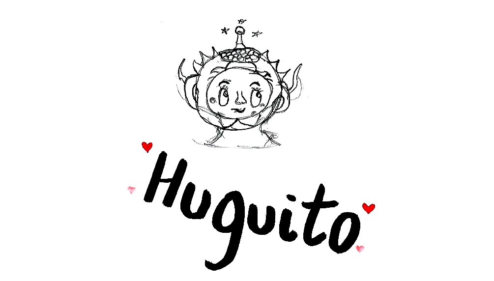Ilustración compuesta por un retrato dibujado de un personaje con corona decorativa y pequeños corazones.