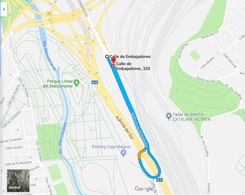 Vuelta actual para acceder a la M30 Norte desde la calle Embajadores