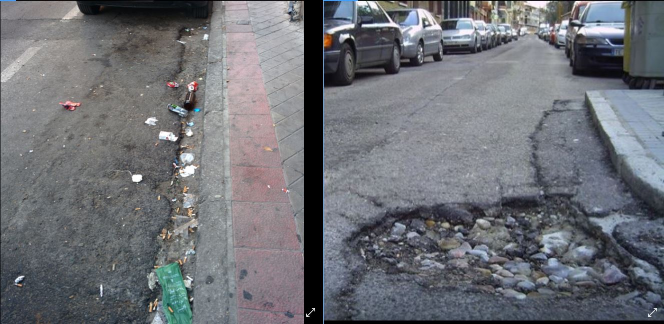 baches y zona sin asfaltar llenas de suciedad