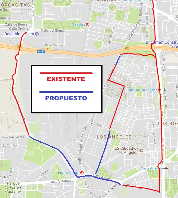 Carriles existentes y propuestos.