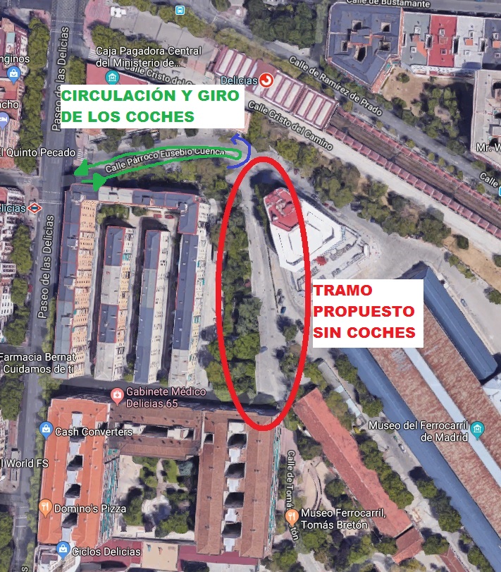 En rojo, tramo propuesto para su peatonalización.