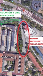 En rojo, tramo propuesto para su peatonalización.
