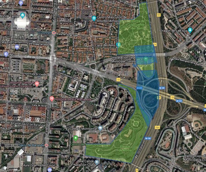 Unión del parque Fuente del Berro con el Parque de Roma