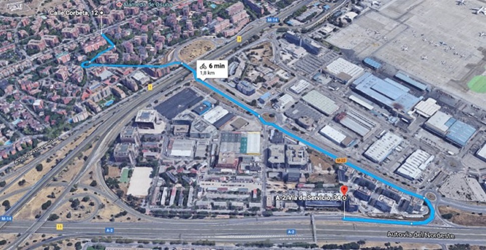 Ejemplo de itinerario ciclista entre Alameda de Osuna y Barrio de Aeropuerto