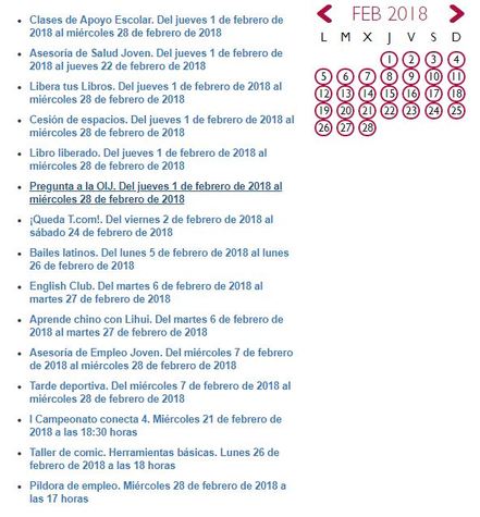 Ejemplo de actividades que se imparten en el C.J. Carabanchel Alto (Feb-2018)