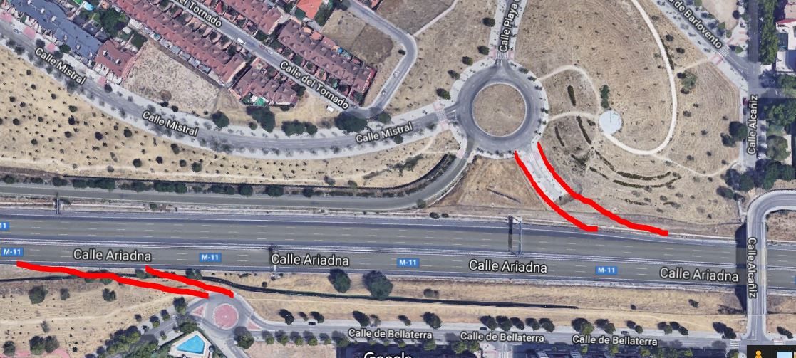 Accesos desde la M-11 en ambos sentidos a Barajas