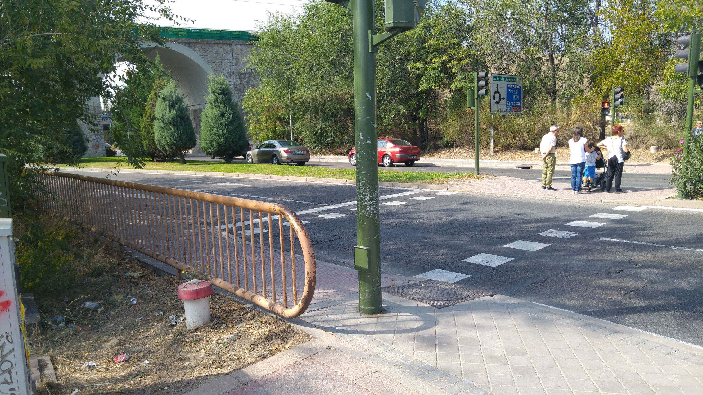 Reformar paso de peatones frente a entrada Juan Carlos I por avenida de Logroño.