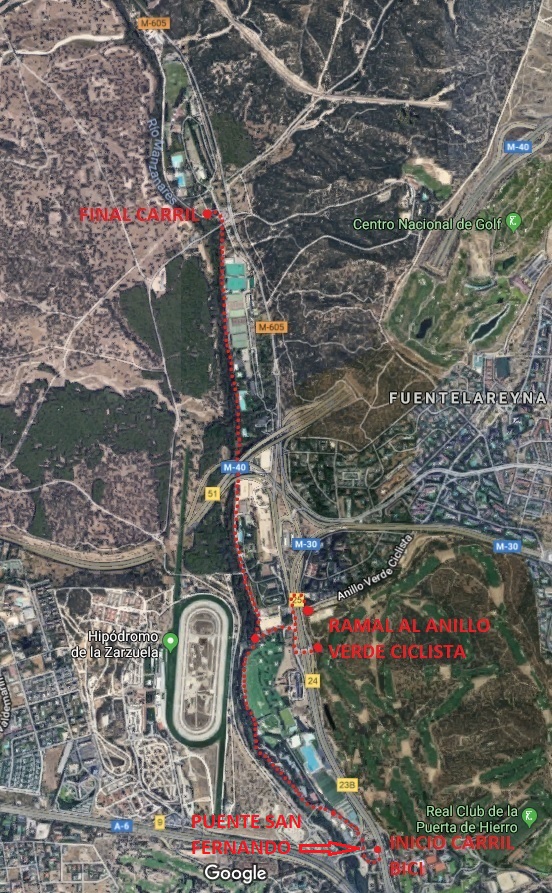 Carril bici entre pte. S. Fernando y Somontes junto al Manzanares