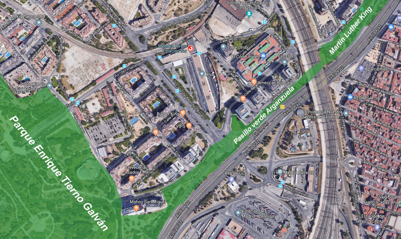 Madrid Río hacia Tierno Galván y conexión con Martin Luther King