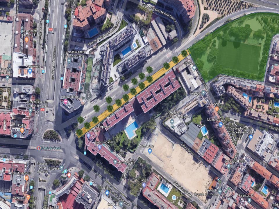 Añadir zona verde a Conde Casal hacia parque Martin Luther King