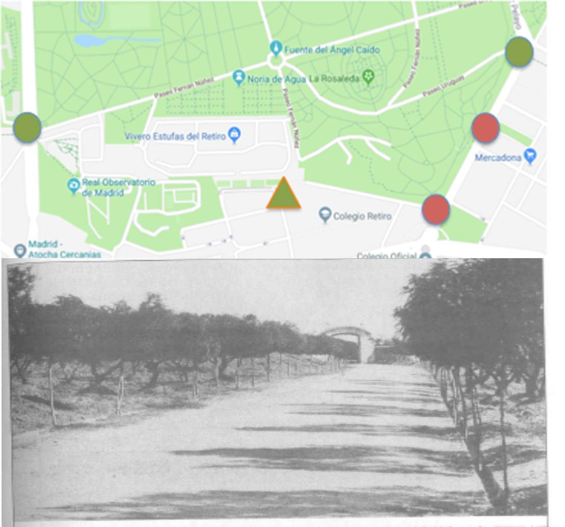 Ubicación del entorno e imagen de archivo de la antigua Puerta del Olivar