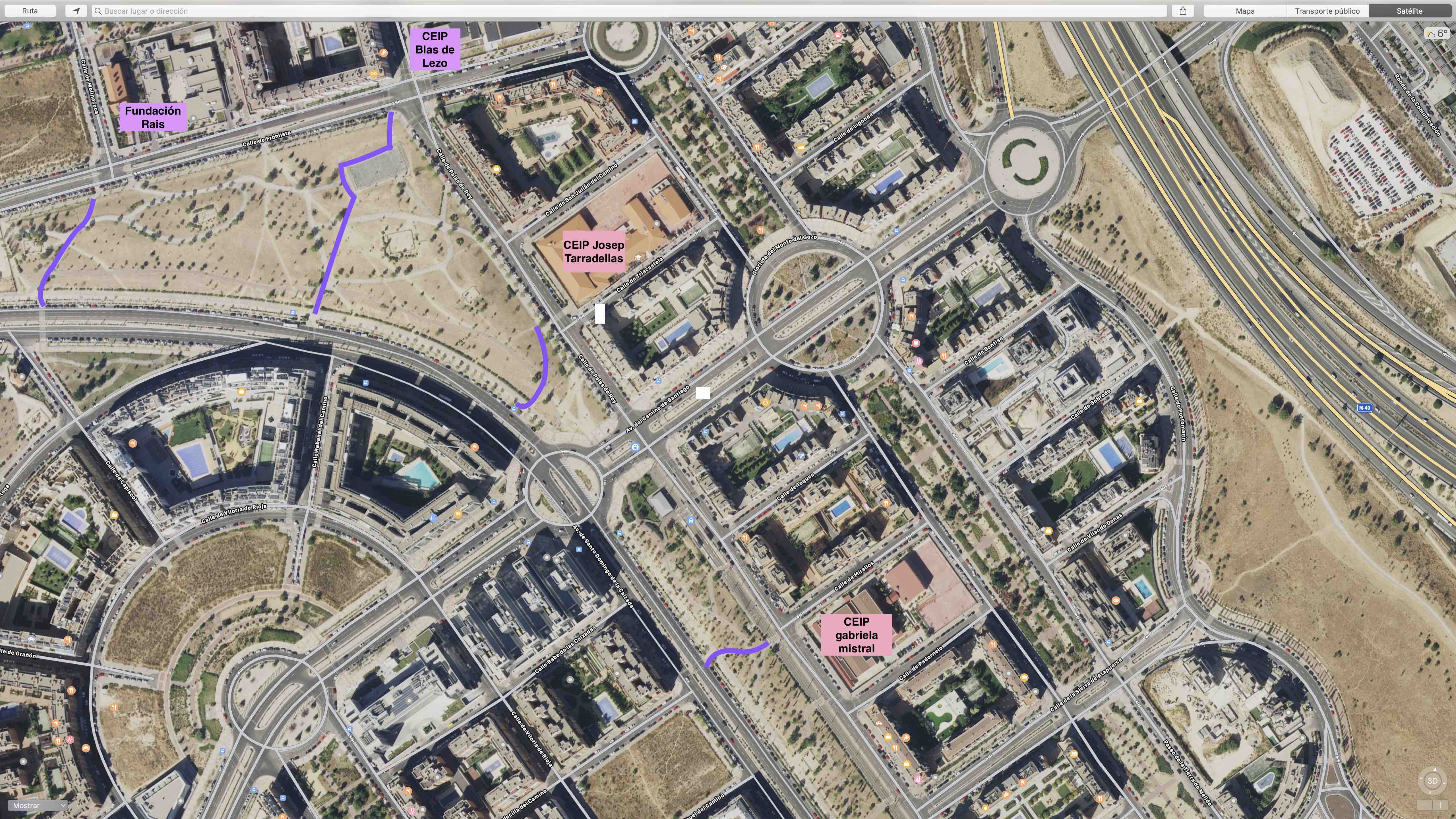 Mapa de propuestas de emplazamiento de caminos.