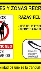 Carteles de uso obligatorio de bosal y correa razas peligrosas de perros