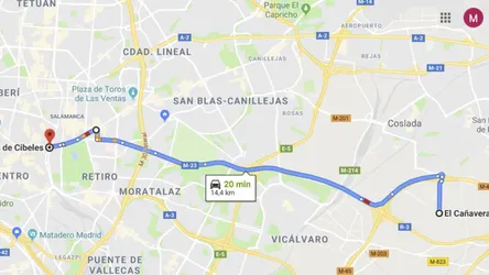 Recorrido propuesto directo a Cibeles desde El Cañaveral Recorrido propuesto directo a Cibeles desde El Cañaveral