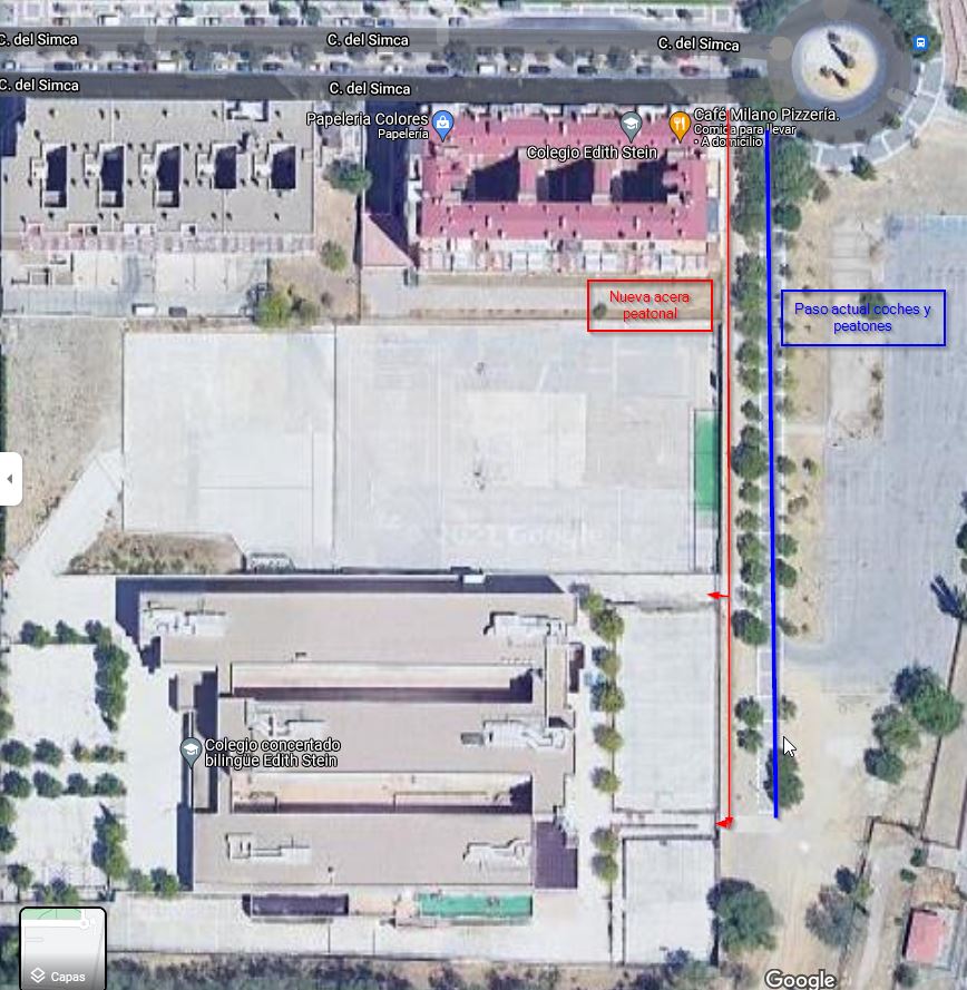 Paso peatonal hasta entrada trasera de Colegio Edit Stein