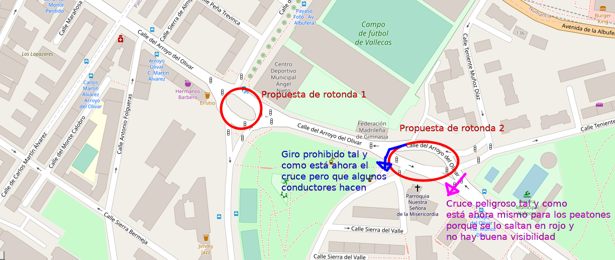 Mapa de la zona con notas