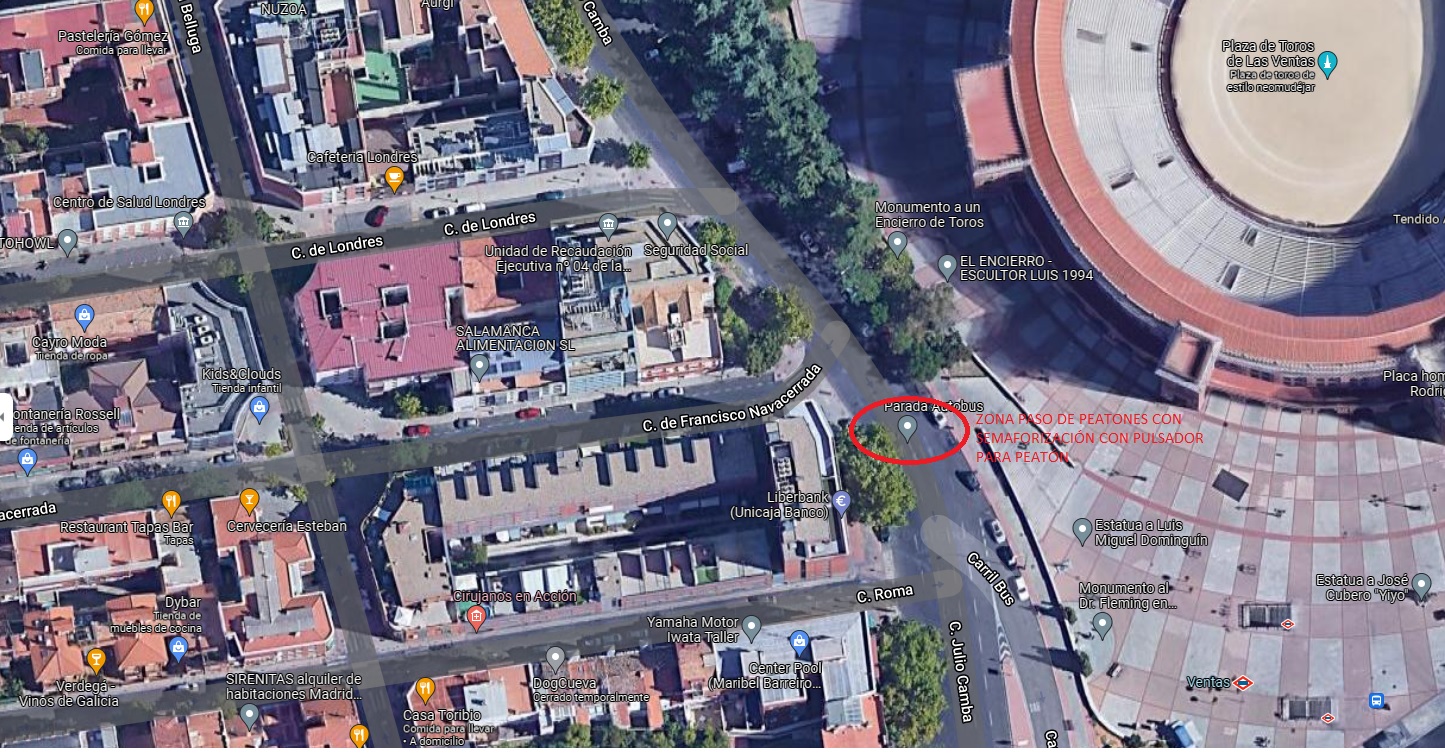 Croquis de ubicación del paso de peatones con semáforo con pulsador