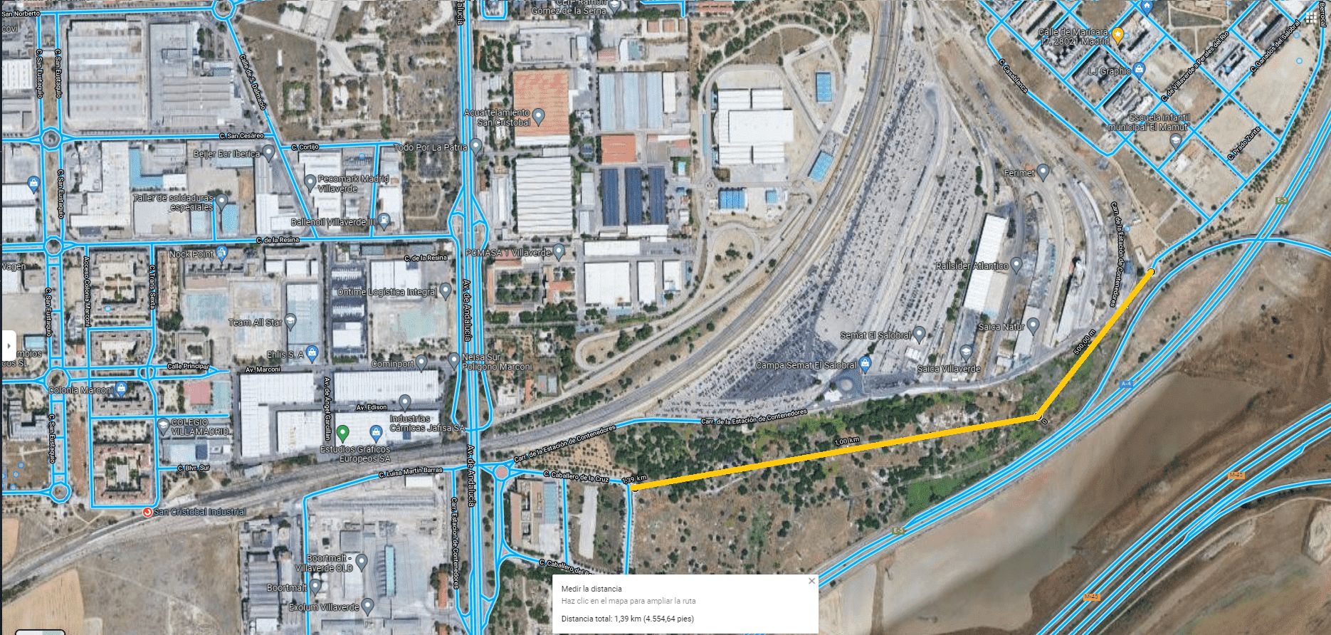 Imagen orientativa (en amarillo el camino