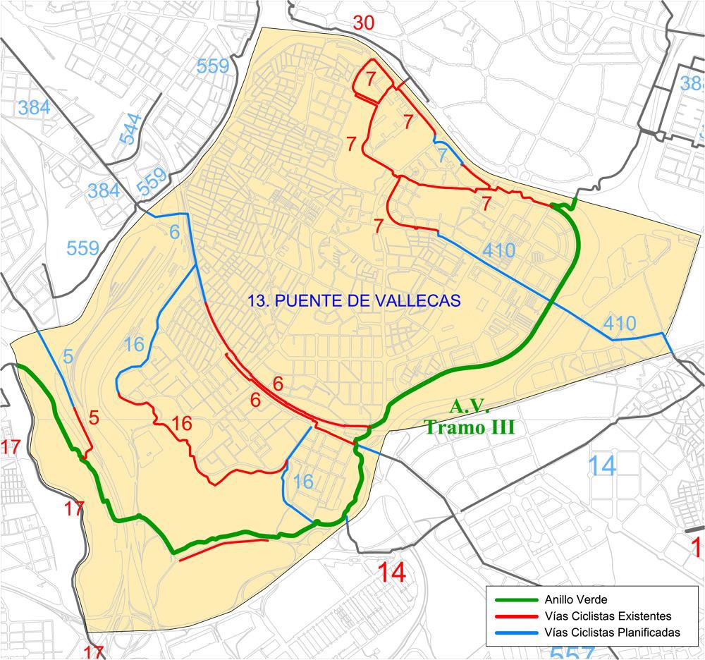 Carriles Bici Existentes en Puente de Vallecas
