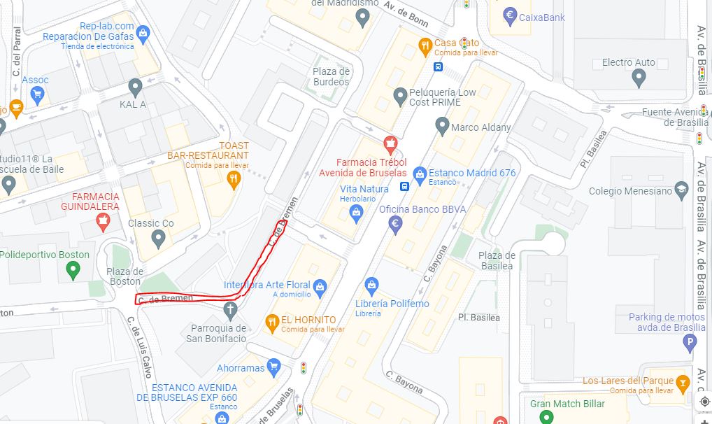 Zona a peatonalizar de la Calle Bremen