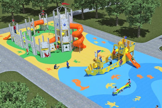 Gran Parque Infantil rodeado de zona verde.