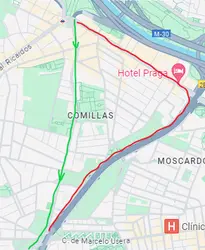 En verde el carril bici y nuevo paseo.
En rojo la alternativa para los vehículos que necesiten subir a plaza elíptica.
