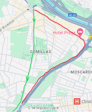 En verde el carril bici y nuevo paseo.
En rojo la alternativa para los vehículos que necesiten subir a plaza elíptica.