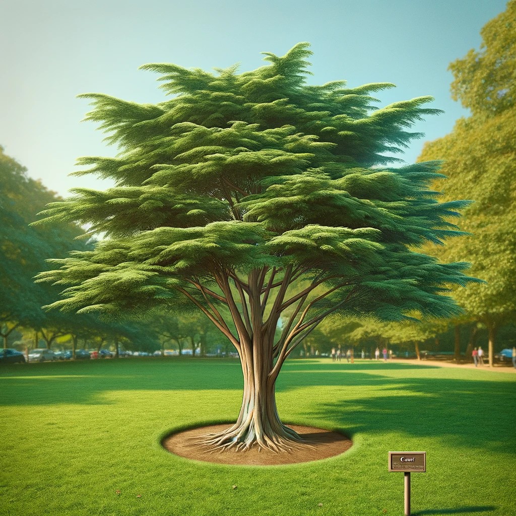 Ilustración de ejemplo de árbol con placa identificativa.