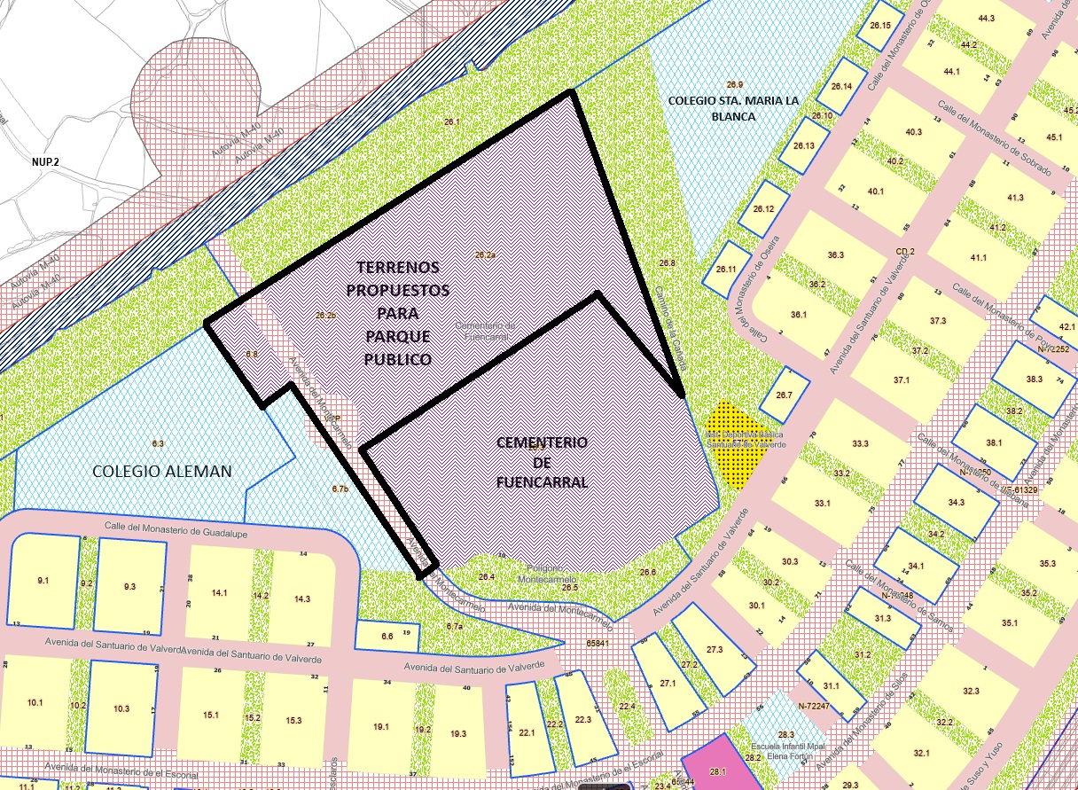 Se delimita con una raya negra el terreno donde se propone la ubicación del propuesto Parque Público de Montecarmelo