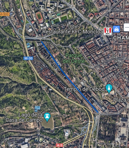 Trayecto afectado visto en Google Maps