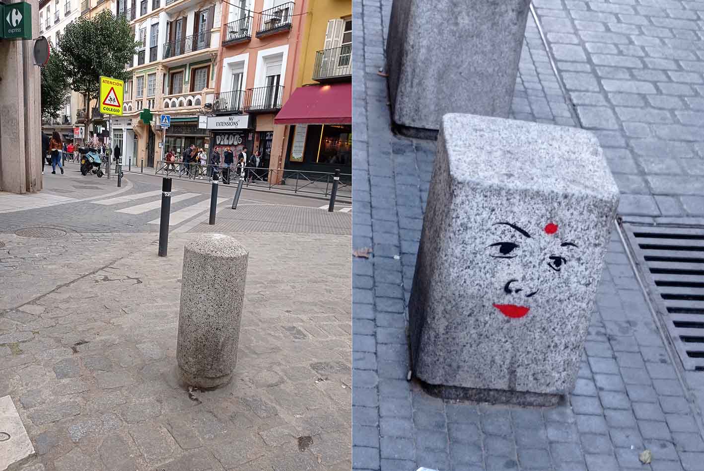 "Clavado de bolardos" y mojón desaparecido.