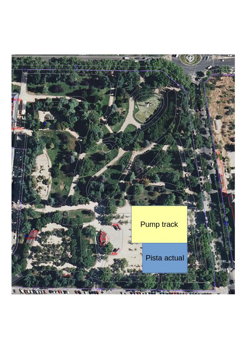 Podría ubicarse junto a la pista de baloncesto desplazándola 4 o 5 metros para que cupieran las dos.