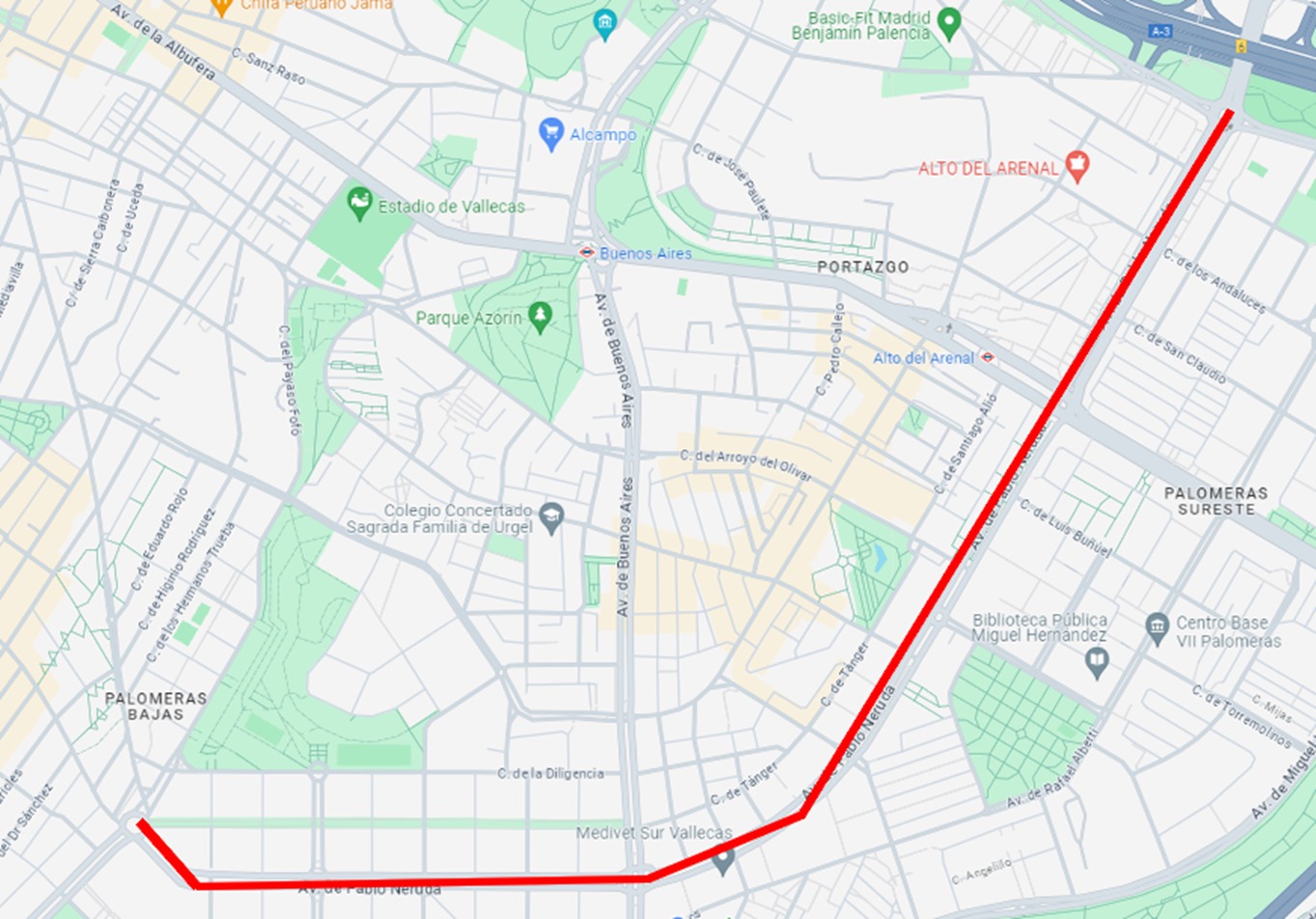 Plano por donde discurre el carril de Avda Pablo Neruda