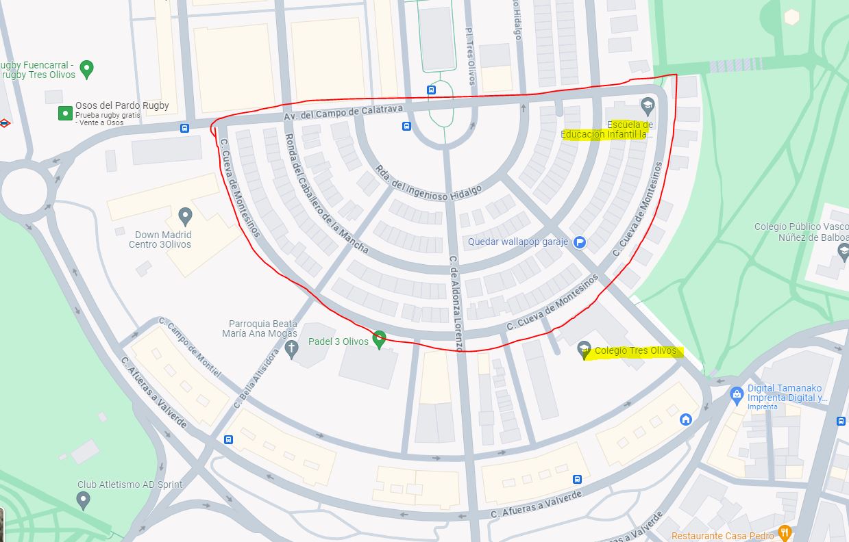 Entorno afectado Colegio Tres Olivos / Escuela infantil Rosa del Azafran. 