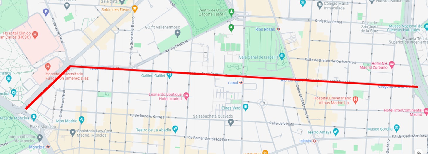  *Carril bici en la Av. Reyes Católicos-Cea Bermúdez- José Abascal* (Chamberí)