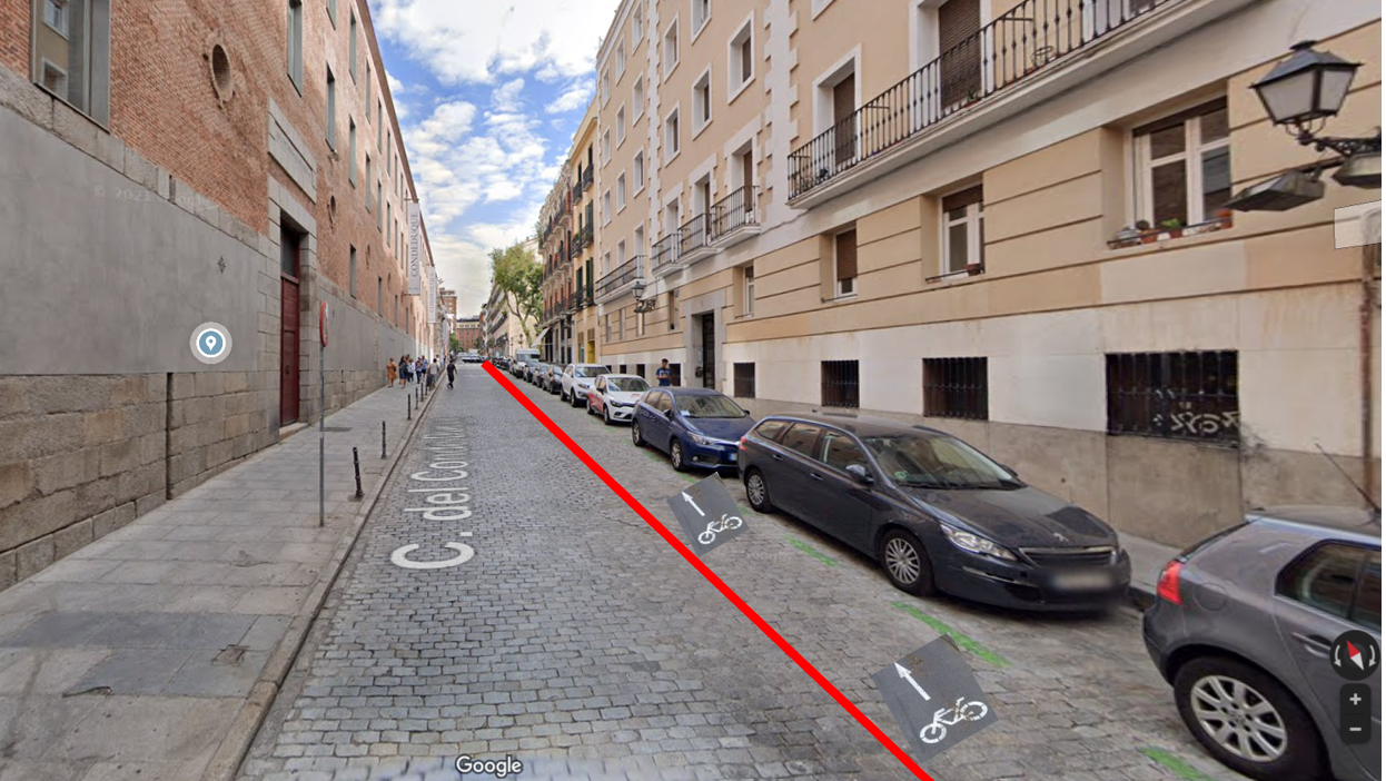 Opción B para la construcción del carril bici dirección norte entre la linea de coches y el carril para los vehiculos a motor ya existente