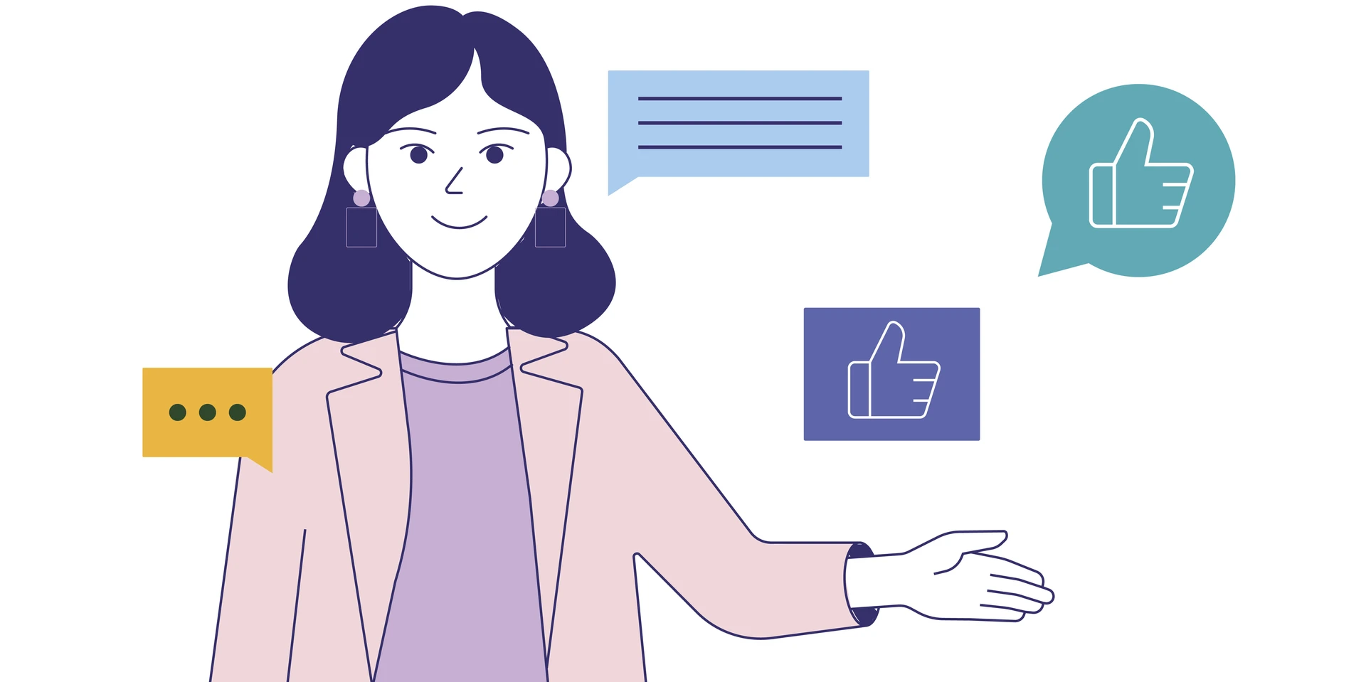 Asistente virtual clara acompañada de cuadros de diálogo