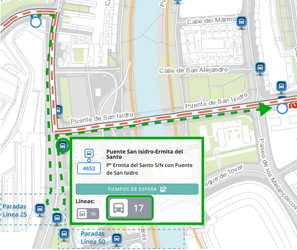 Ruta propuesta junto con la información de la parada solicitada.