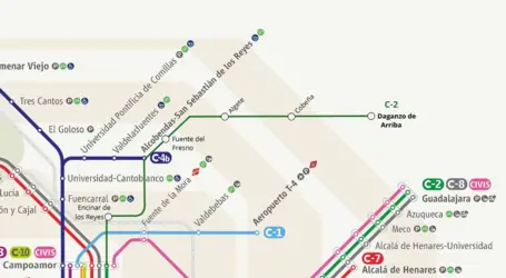 Edición del actual mapa de cercanías con la ampliación de la C-2 En la imagen se aprecia la ampliación de la C-2 desde Chamartín, pasando por Encinar de los Reyes, Alcobendas-San Sebastián de Los Reyes, etc... hasta Daganzo de Arriba