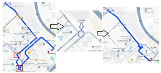 Diferencia entre el recorrido actual y el que se haría con la rotonda
