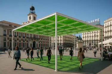 Pergola bioclimatica Pérgola bioclimática. Fotobioreactor de microalgas, para limpiar el aire de la ciudad y bioaclimatar la ciudad.