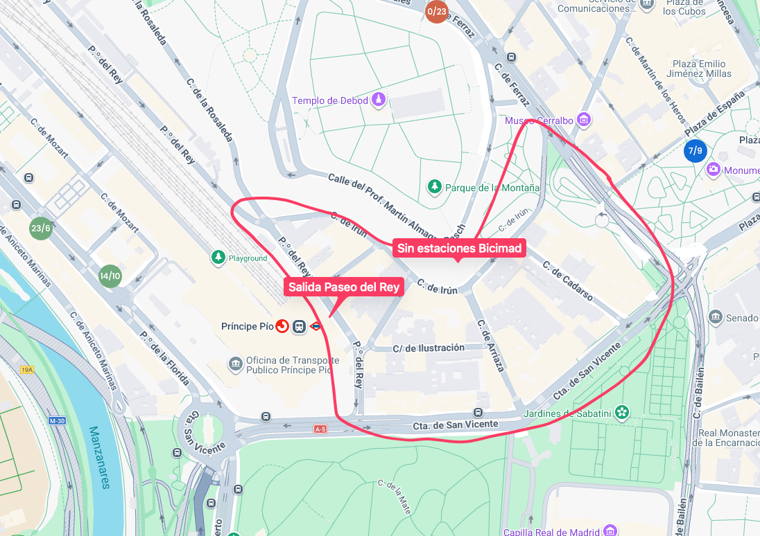Situación de la zona sin estaciones de Bicimad. 