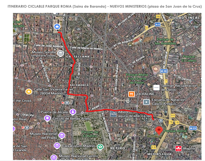Itinerario ciclable Parque Roma-Nuevos Ministerios