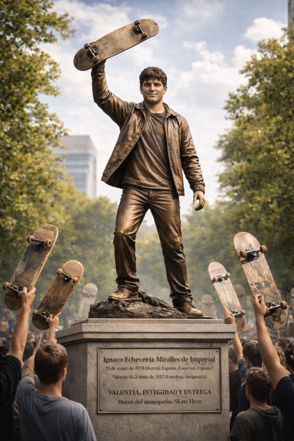 estatua del Héroe del monopatín en la plaza de Colón de Madrid